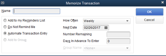Using Memorized (Recurring) Transactions in QuickBooks Desktop (QBD)